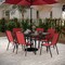 Flash Furniture Brazos 7 Pc Patio Dining Set w/Tempered Glass Patio Table and 6 Chairs w/Red Flex Comfort Material TLH-94B-303CRD-GG - alternate 1